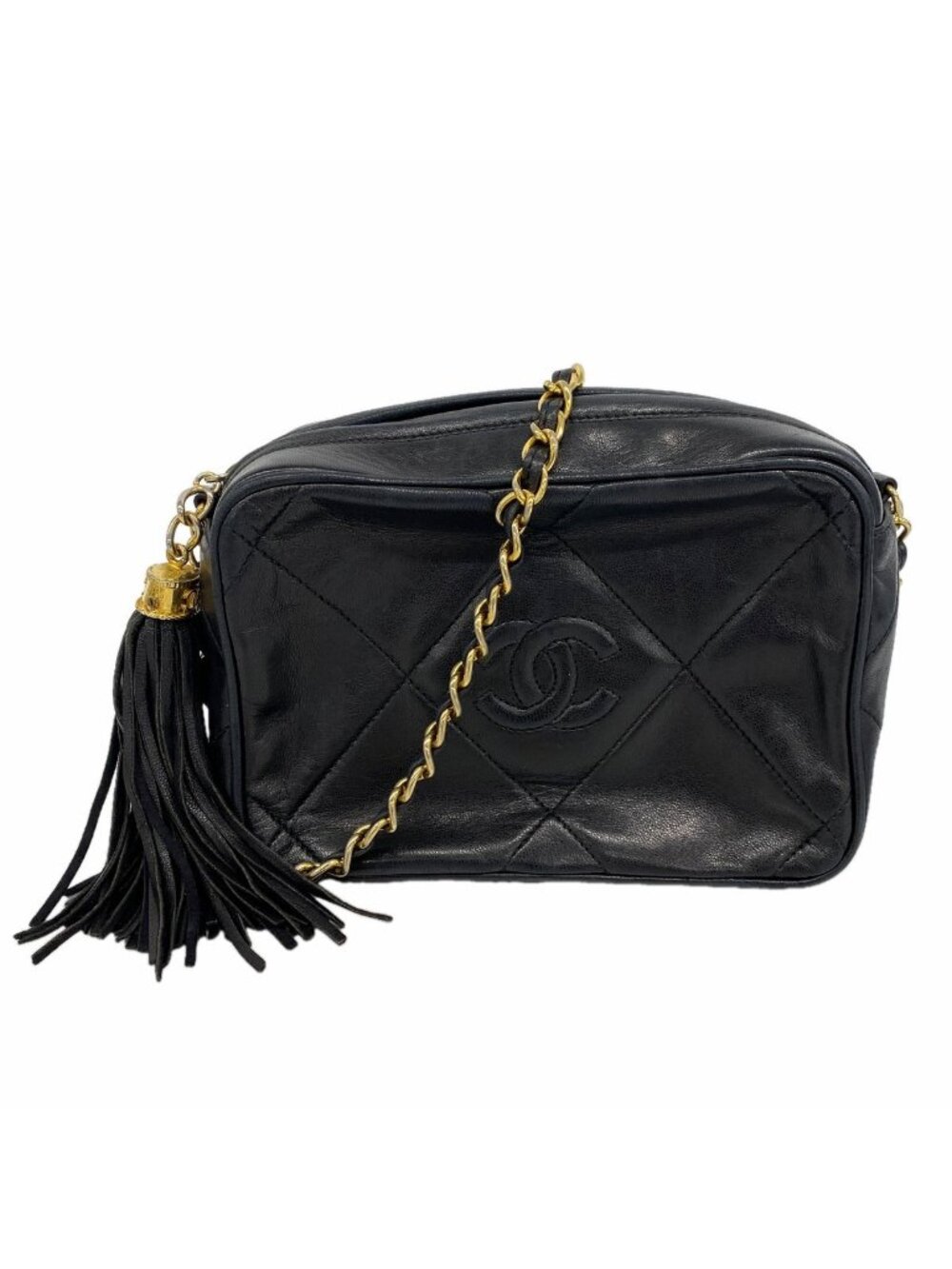 Chanel Shoulder Bag Lambskin Black Gold